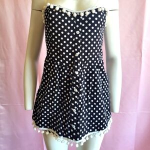 Retro Rockabilly polka dot romper with pompoms